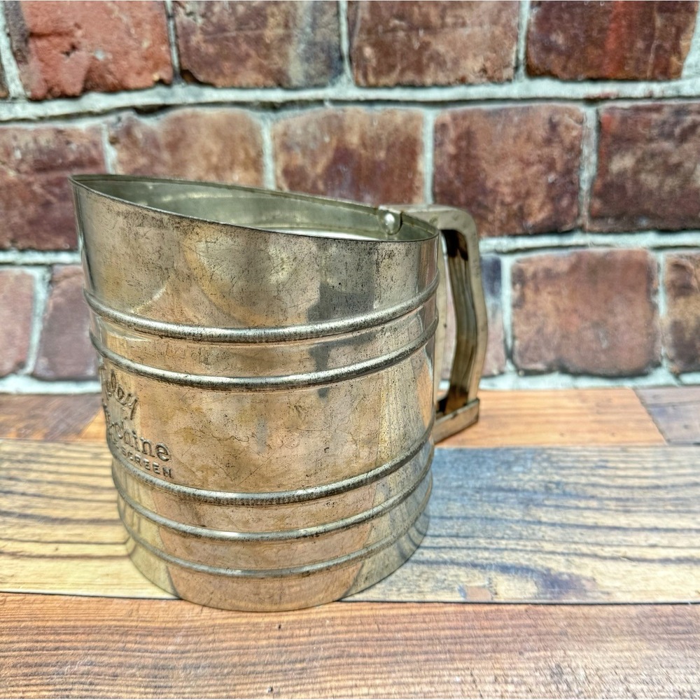 Foley Sift-Chine Triple Screen Metal Flour Sifter Kitchen Tool Vintage Rustic